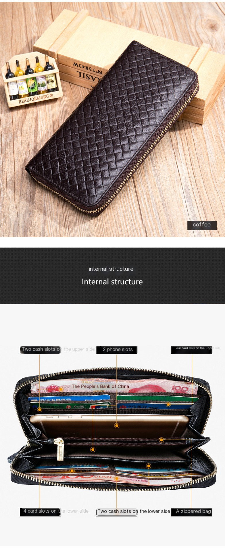 Woven Leather Wallet - Black