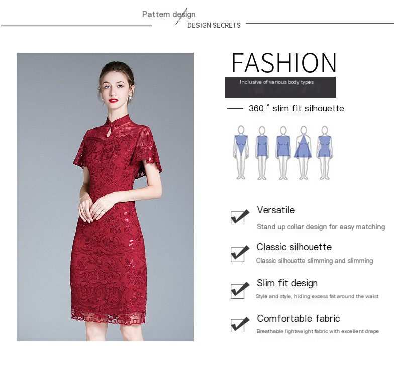 Shenzhen high-end middle-aged fashion women's dress for cocktail party New plus size red dress long sleeve popular