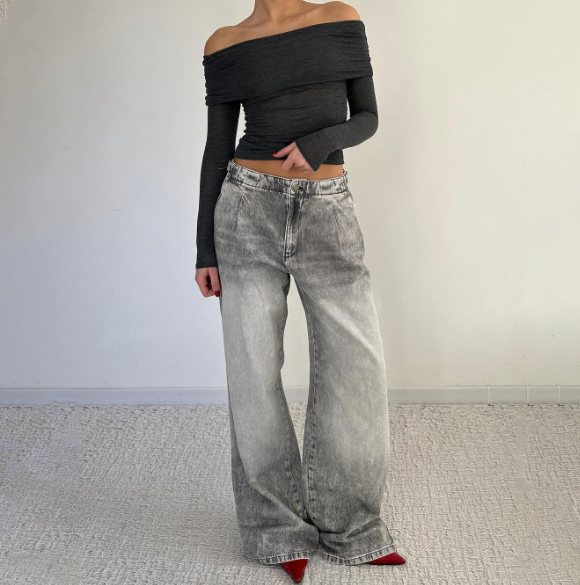 Women's Grey High Waist Straight Jeans