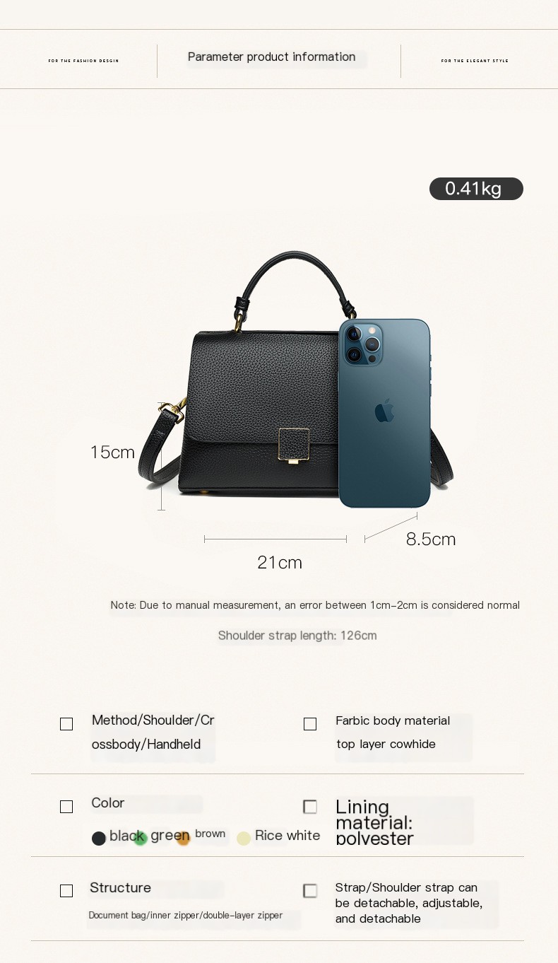 Bolso de mano de piel auténtica - Verde