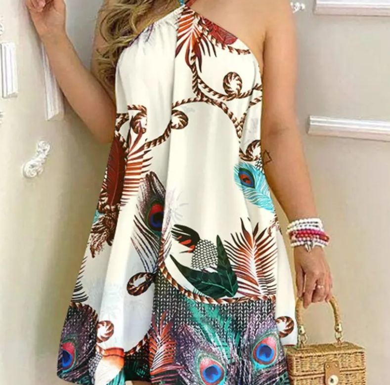 Girls' summer holiday beach off-shoulder loose dress