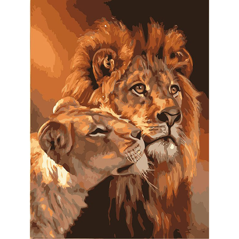 Lion Couple Digital Oil Painting
