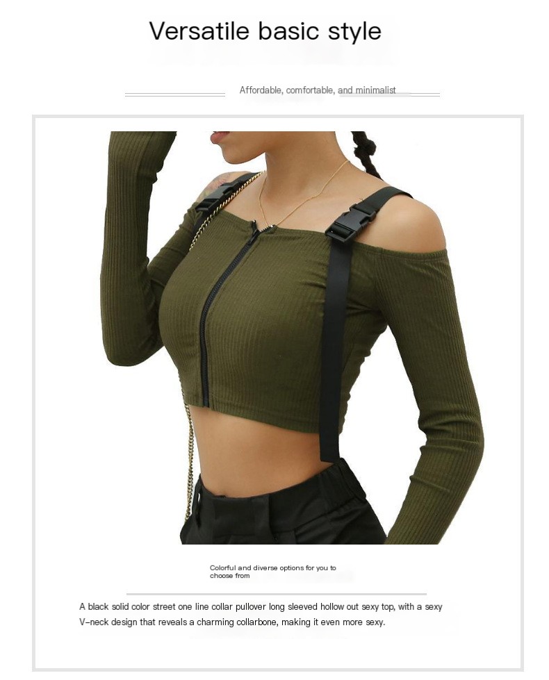 Off-the-shoulder long sleeve crop top in black