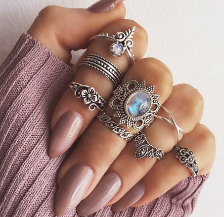 Vintage Gemstone Starry Sky Ring Set