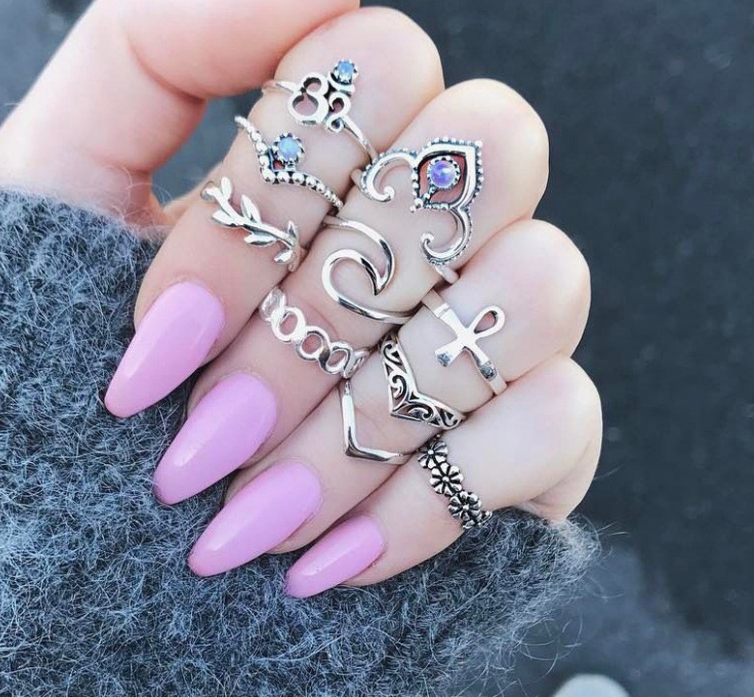 Retro Inlaid Black Gemstone Joint Ring Set