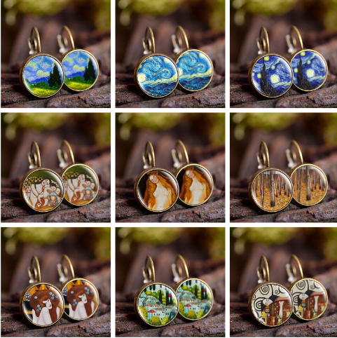 Vintage Oil Painting Earrings Design 3