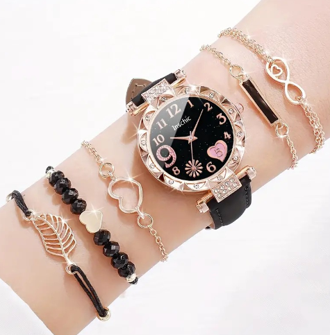 Chic Quartz Watch and Bracelet Combination