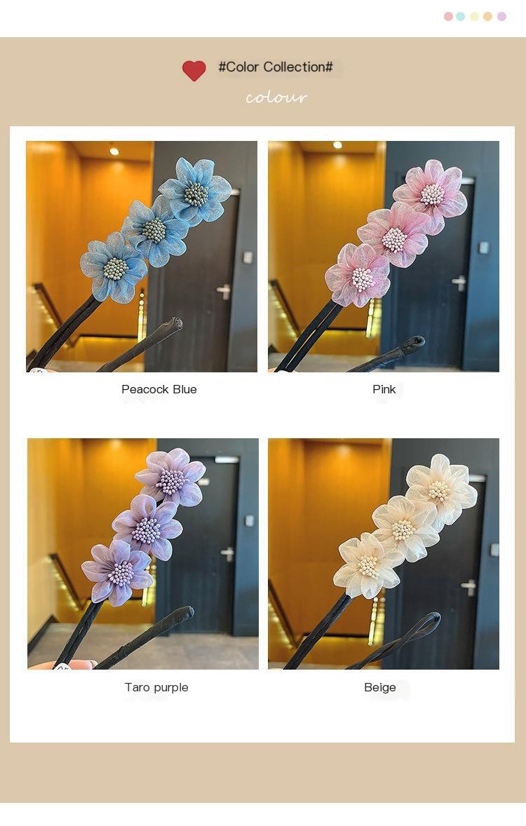 Light pink yarn flower hair curler