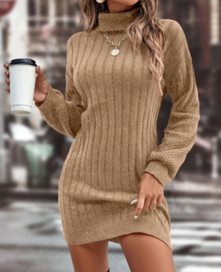 Knit Dress Casual Turtleneck Sweater