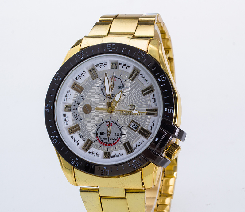 Steel Strap Men's Sports Quartz Watch - Golden Blue Surface