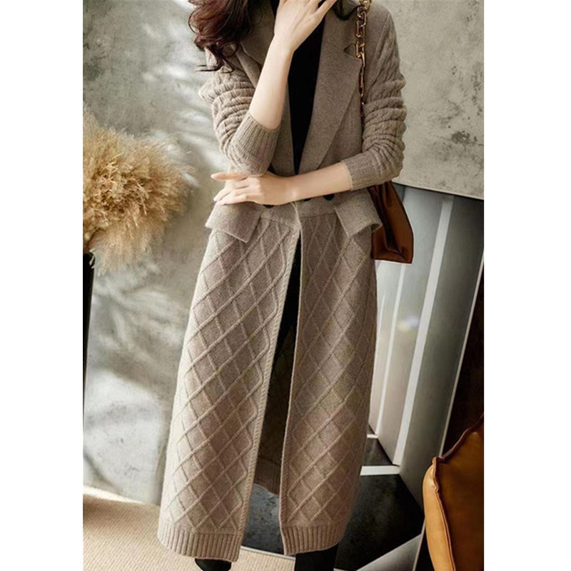 Solid Color Thickened Sweater Women's Coat - Grey