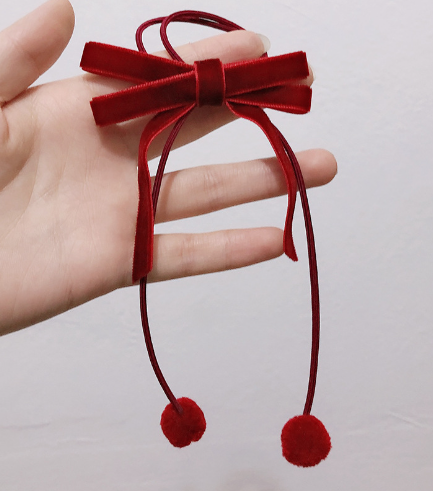Wine Red Bow Hair Tie