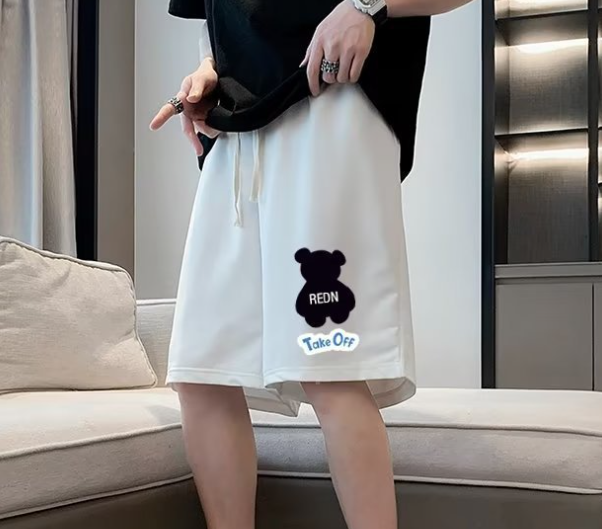 Casual Touch Color Stitching Flocking Bear Shorts