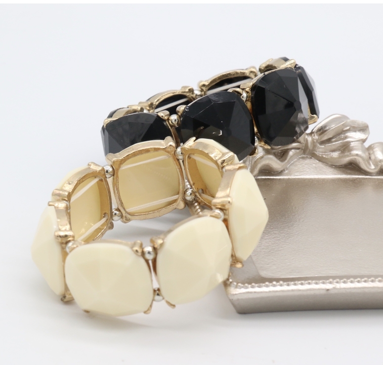 White Gemstone Wide Bracelet