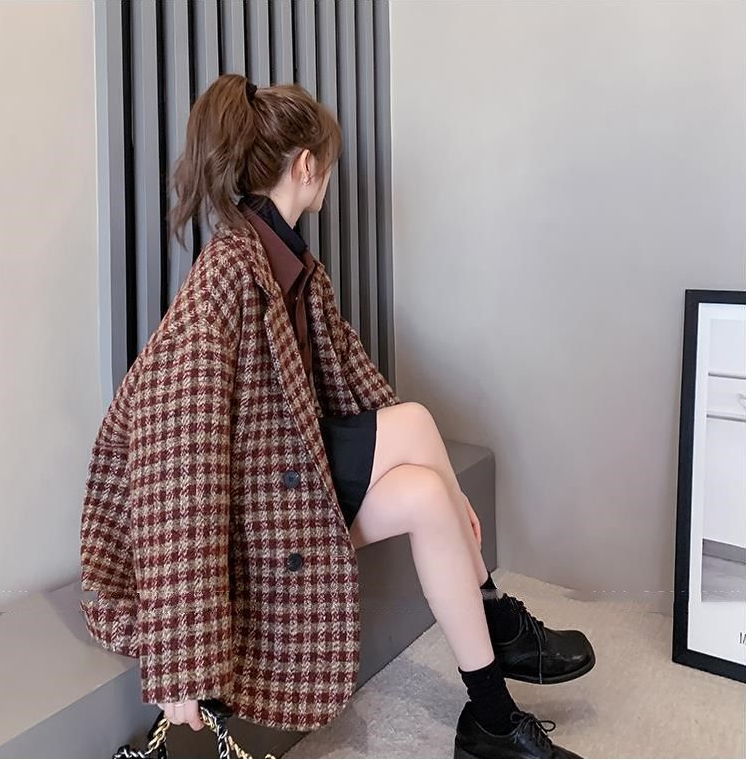 Stylish British Plaid Double-faced Cashmere Coat