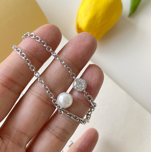 S925 Silver Pearl Chain Bracelet