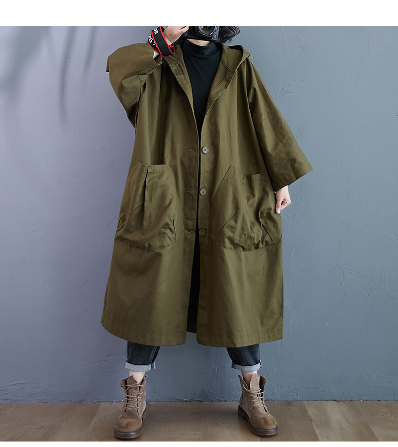 Loose Plus Size Overknee Long Large Pocket Trench Coat - Image 4