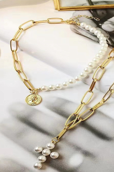 Retro Pearl Cross Necklace