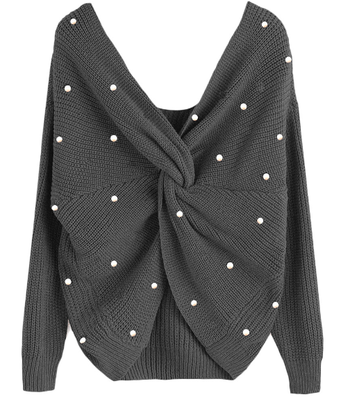Irregular Cross-Back Pearl Knit Sweater