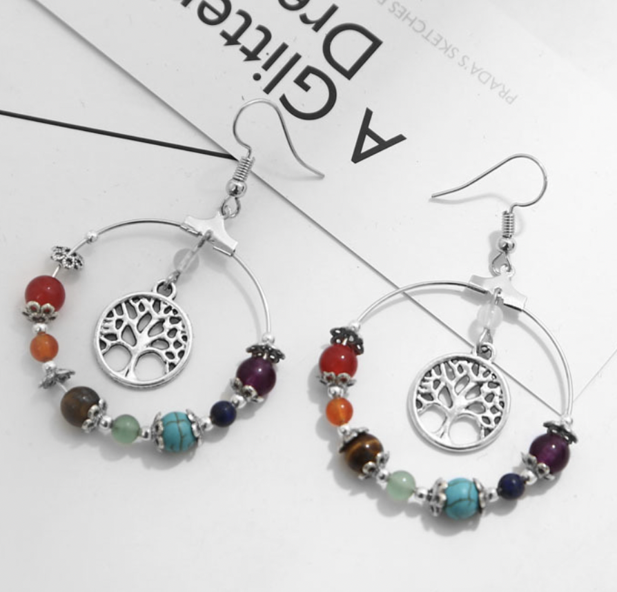7 Chakra Natural Stone Earrings