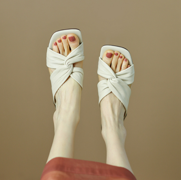 Cross Pleated Sheepskin Sandals