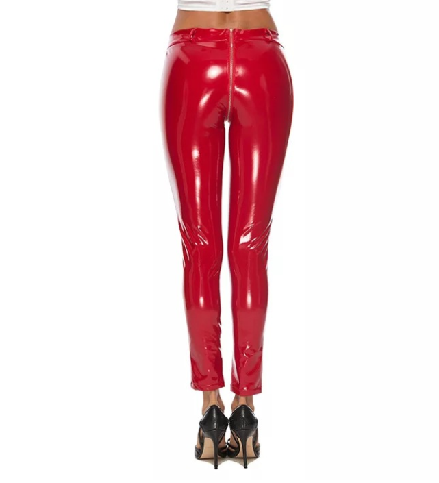 Ladies Zipper Patent Leather Leggings Image 4