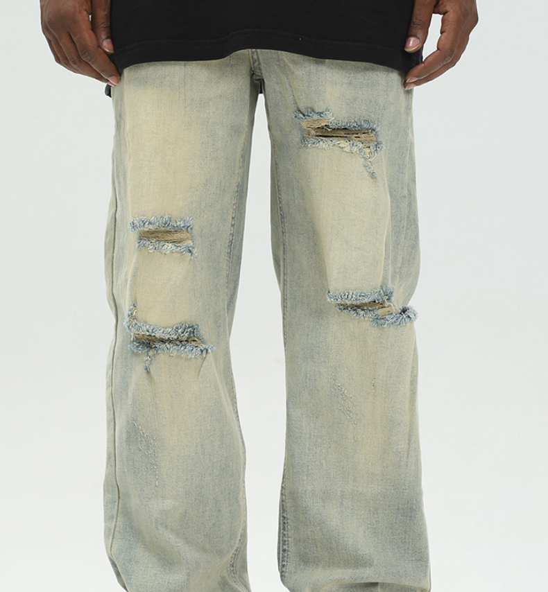 Men's Vintage Wash Yellow Mud Pull Up Pants Image 3