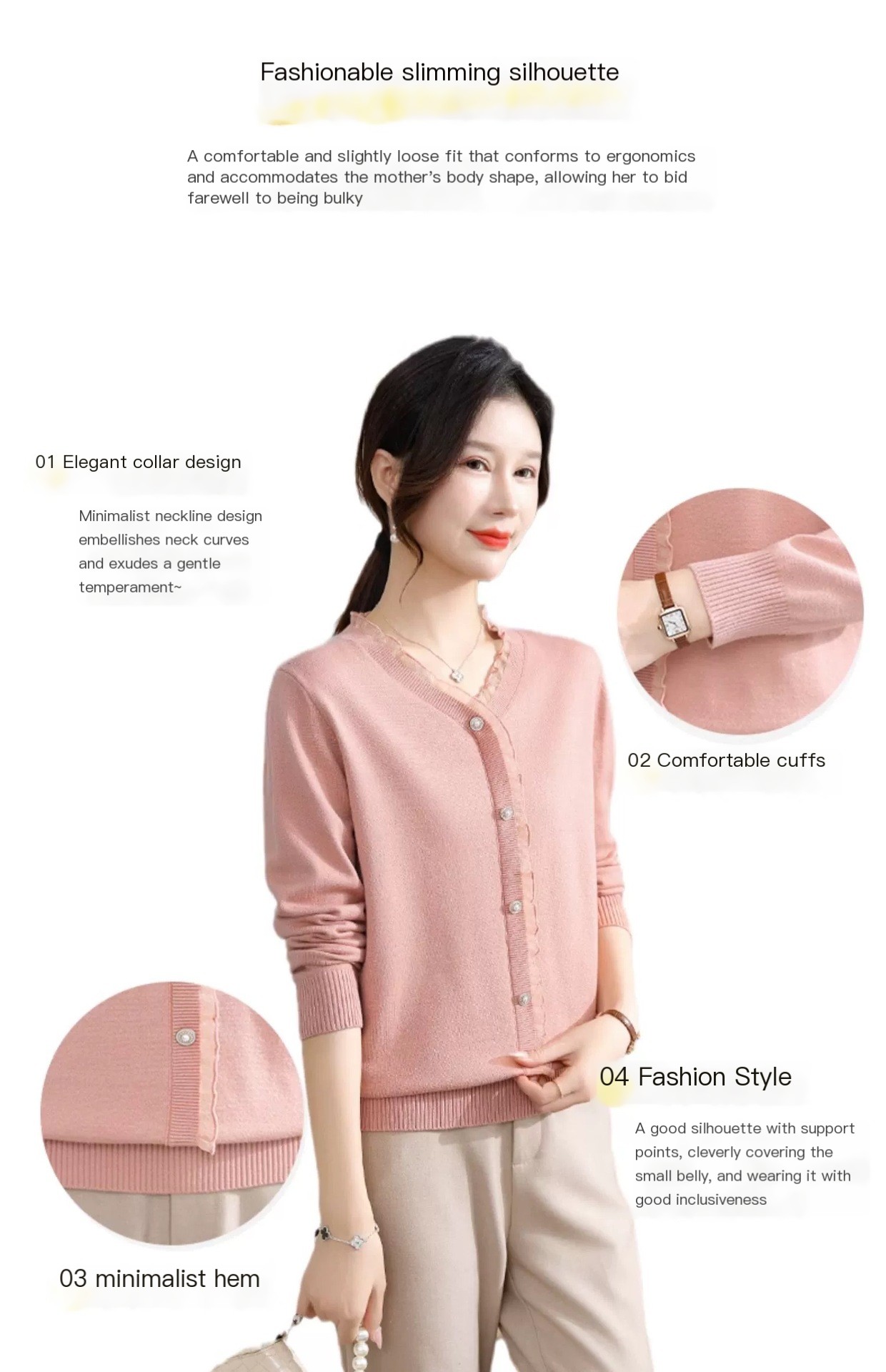 Spring new fashionable fashionable middle-aged and elderly women's lace lace collar bottoming shirt mother's inner sweater