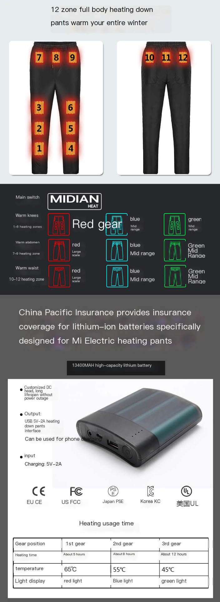 USB smart heating pants 12 zone heating couple straight pants winter electric heating pants thickened down pants wholesale