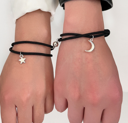 Stainless Steel Titanium Sun and Moon Pendant Couple Bracelet 2