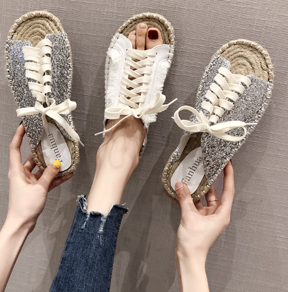 Sequin Lace-Up Slide Sandals - Comfort Fit