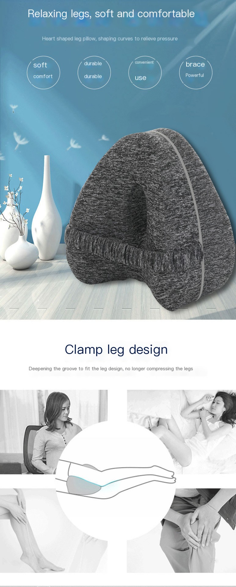 Heart-Shaped Memory Foam Leg Pillow - Navy Blue