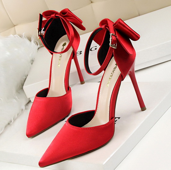 Rhinestone Buckle Bow High Heels