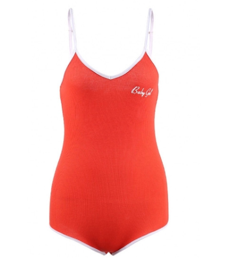 Fashion Embroidered Letter Pattern V-Neck Bodysuit