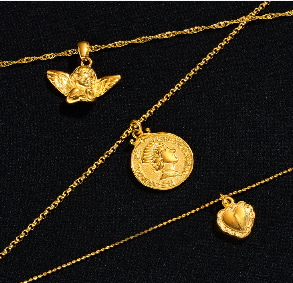 18 Karat Gold Plated Heart with Cross Necklace Image 4