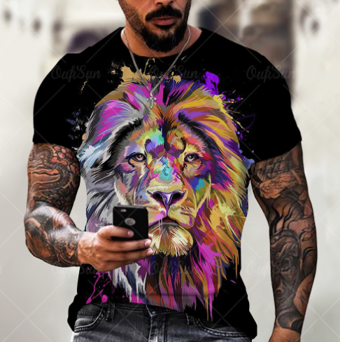 Men's Summer 3D Lion Print T-Shirt