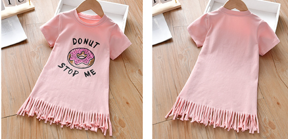 Parent-child donut fringed dress