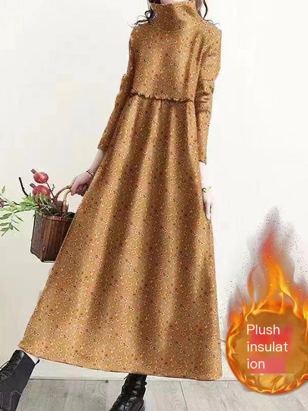 Retro Floral Turtleneck Dress 2