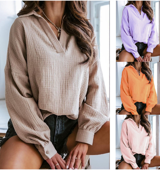 Lapel Lantern Long Sleeve Shirt 6
