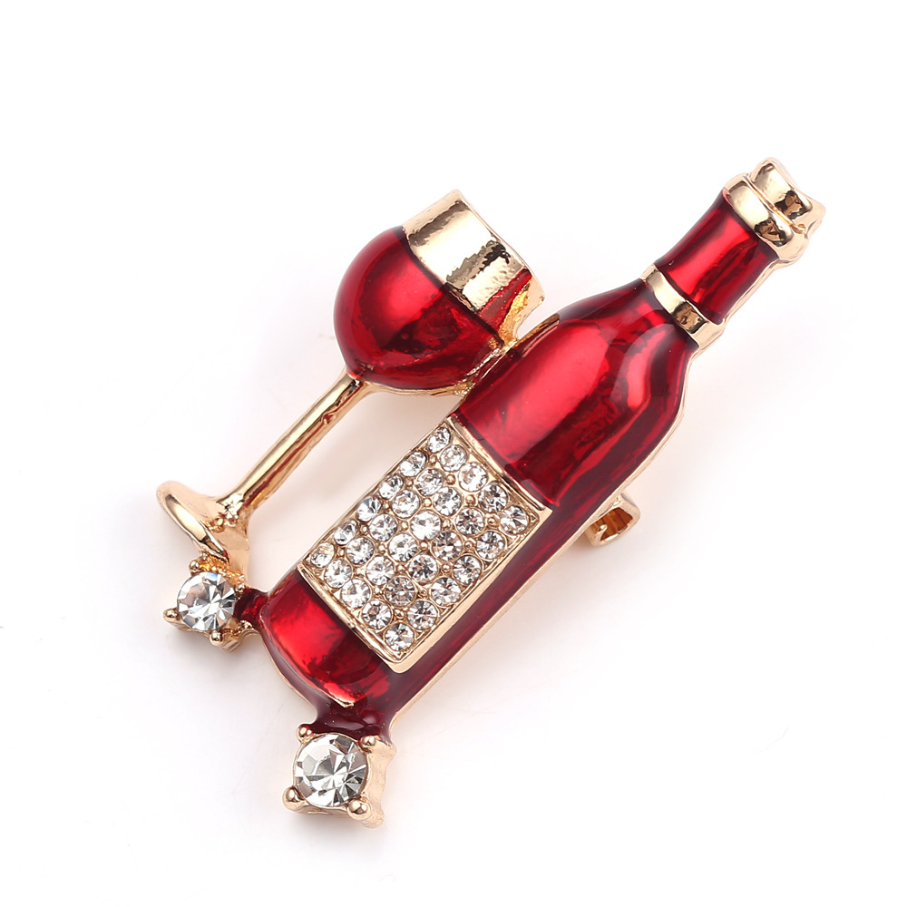 Clothing alloy drop oil diamond wine bottle brooch image