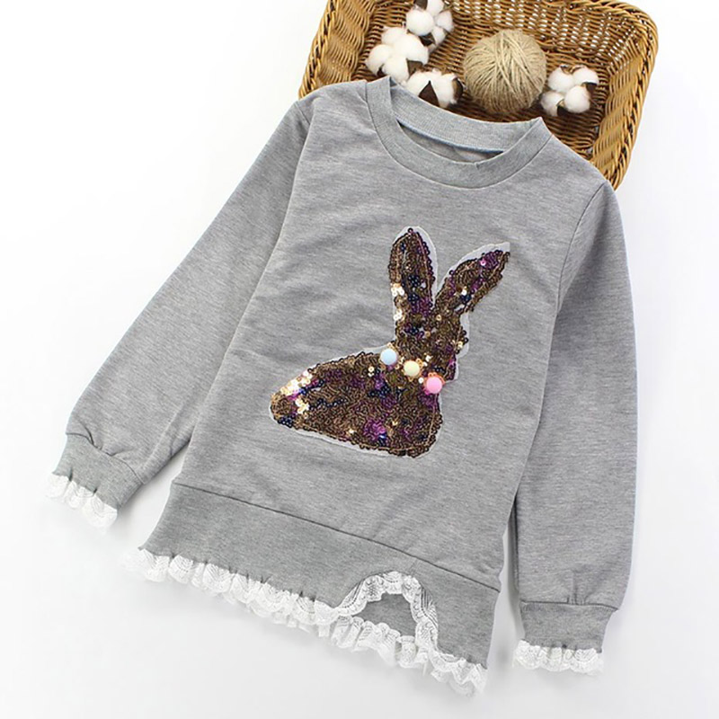 Girls spring new 2020 round neck puff sleeves sequin shirt base coat solid color big children short tide T-shirt image