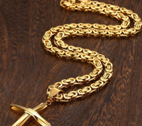 Double Layered Golden Cross Titanium Steel Pendant Necklace