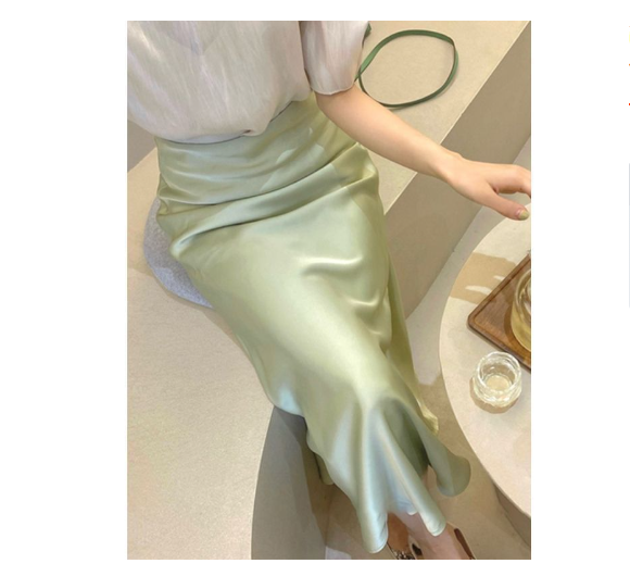 High Waisted Silk Satin Midi Skirt Image 4