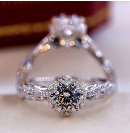 Women Round Flower Crystal Ring Color Variation 2
