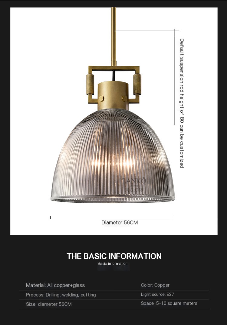 Vintage American Style Copper Glass Pendant Lamp 2