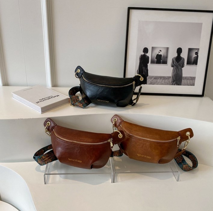 Leather Pouch with Printed Strap