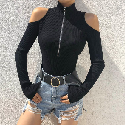 Half-High Neck Zipper Long Sleeve Bodysuit Image 3