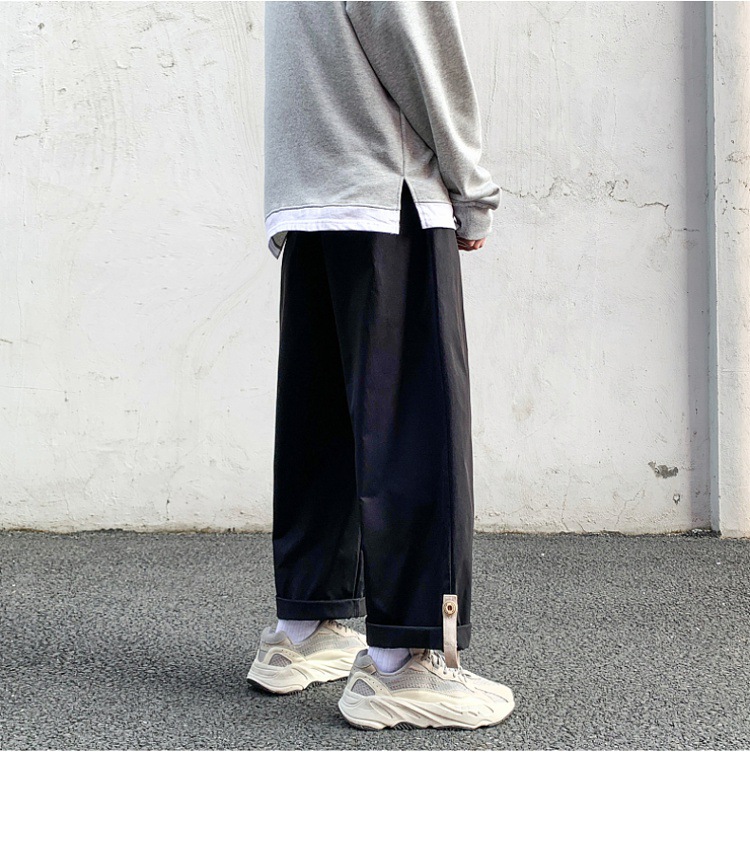 Spring Newport wind scene white wall big size male trend buckle wide leg nine minutes casual pants