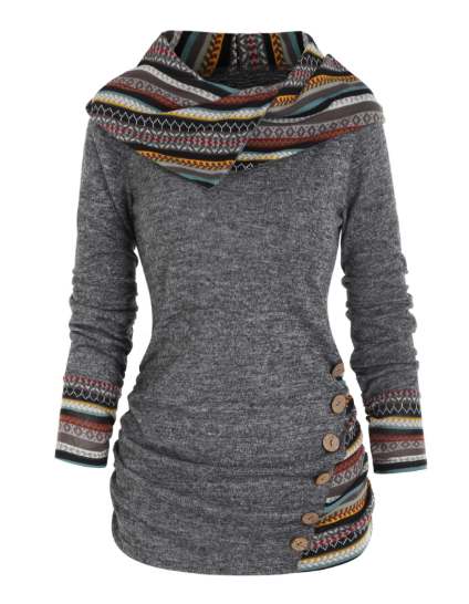 Knitted Long Sleeve Button Top Fashion
