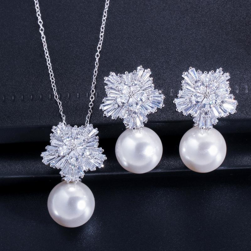 Korean Pearl Earrings and Pendant Set Image 1